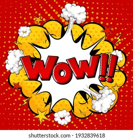 WOW word on bomb explosion background illustration