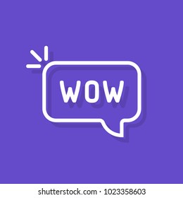 wow word in speech bubble. flat simple style trend modern logotype minimal graphic art sticker design isolated on purple. concept of surprise in internet communication or expression of wonder