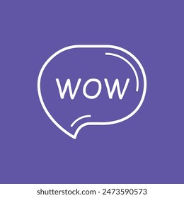 wow word in speech bubble. flat simple trend style logotype modern minimal graphic art sticker design isolated on purple. concept of surprise in internet