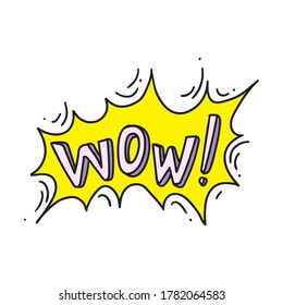 Wow word in speech bubble. Isolated comic cartoon speech bubble icon with text. Vector awe or surprise expression with explosion effect design