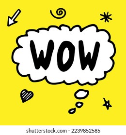 Wow word in speech bubble. Isolated comic cartoon speech bubble icon with text. Vector awe or surprise expression with explosion effect design