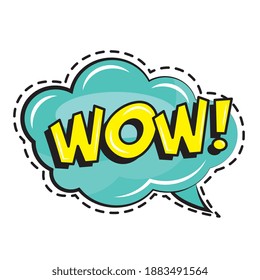 wow word in speech bubble pop art sticker icon vector illustration design