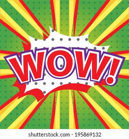 WOW! wording in comic speech bubble in pop art style on burst background 