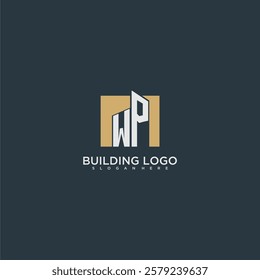 WP initial letter building logo for real estate with square design