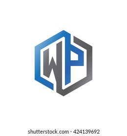 WP initial letters looping linked hexagon logo black gray blue
