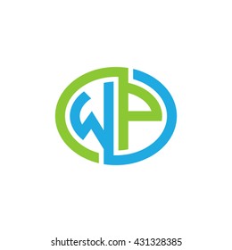 WP initial letters looping linked ellipse logo blue green