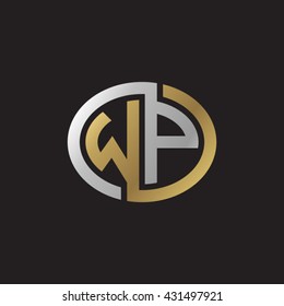 WP initial letters looping linked ellipse elegant logo golden silver black background