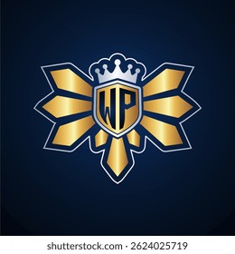 WP initial letters monogram logo for gaming with shield and eagle wing