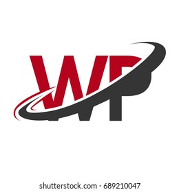WP initial logo company name colored red and black swoosh design, isolated on white background. vector logo for business and company identity.