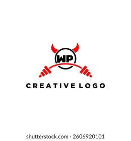WP initial monogram for fitnes or gym logo with devil style design
