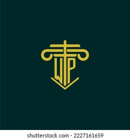 WP initial monogram logo design for law firm with pillar vector image