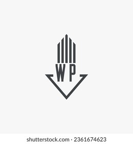 Ilustración del material del logotipo inmobiliario WP iniciales. vector de logotipo