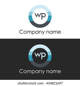 WP letter circle shape icon logo white blue