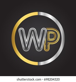 WP Letter logo in a circle. gold and silver colored. Vector design template elements for your business or company identity.