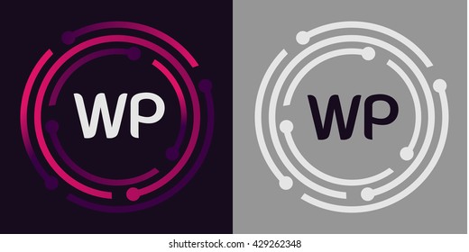 WP letters business logo icon design template elements in abstract background logo, design identity in circle, alphabet letter