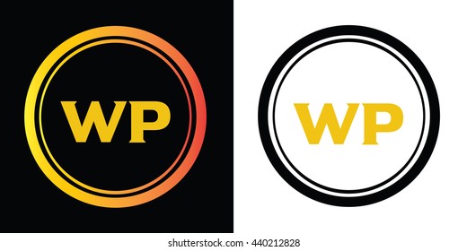 WP letters icon design template elements in abstract background logo, design identity in circle, alphabet letter