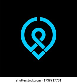 logotipo WP de color azul, en fondo negro, plantilla de vector de logotipo