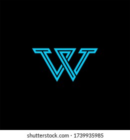 WP-Logo mit blauer Farbe auf schwarzem Hintergrund, Logo-Vektor-Vorlage