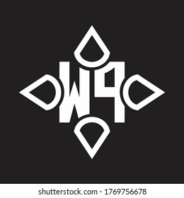 Monograma del logotipo WP con cuatro cono redondeado por la plantilla de diseño de forma