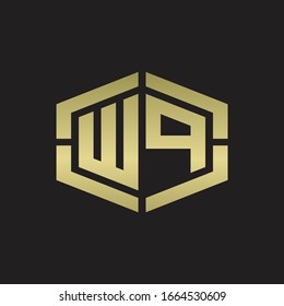 WP Logo monogram with hexagon shape and piece line rounded design tamplate on gold colors