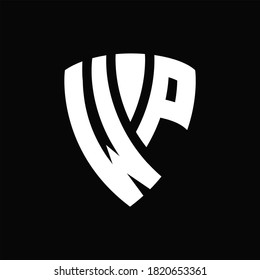 WP Logo monogram with shield elements shape design template on black background