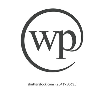 WP logo from two letter with circle shape email sign style. W and P round logotype of business company for brand identity.