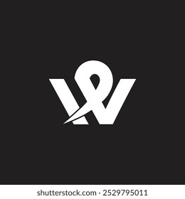 WP or PW initial based alphabet icon logo, white color on black background