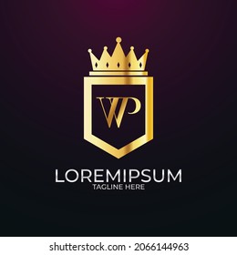 WP PW initial shield logo design Inspiration, crown royal logo template 