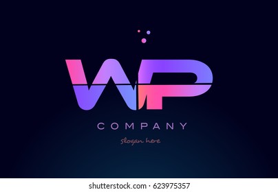 wp w p creative color blue background pink purple blue magenta alphabet letter company logo vector icon design