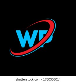 WP W P letter logo design. Initial letter WP linked circle uppercase monogram logo red and blue. WP logo, W P design. wp, w p