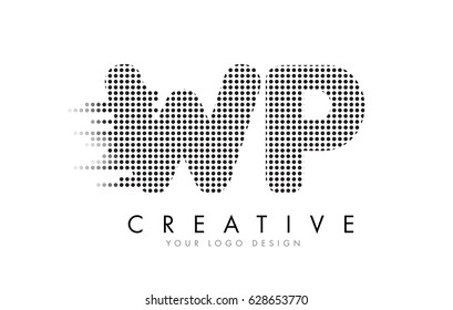 WP W P Letter Logo Design with Black Dots and Bubble Trails.