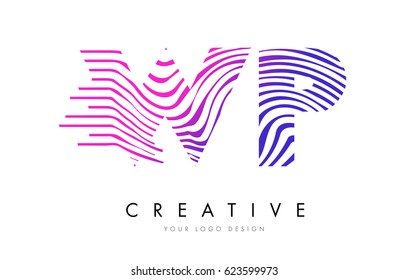WP W P Zebra Letter Logo Design with Black and White Stripes Vector