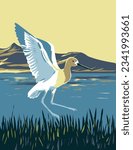 WPA poster art of American Avocet in the Great Salt Lake, America