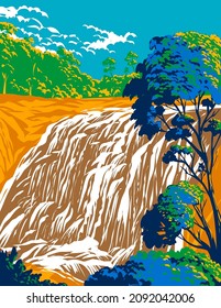 WPA poster art of Basket Swamp National Park with Basket Swamp Falls in Tenterfield New South Wales, Australia done in works project administration or federal art project style.