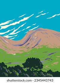 Afiche del WPA de Ben Nevis o Beinn Nibheis, la montaña más alta de Escocia, el Reino Unido y las Islas Británicas, realizado en obras de administración de proyectos o estilo Art Deco.