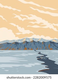 WPA poster art of Bylot Island within Sirmilik National Park located in Qikiqtaaluk, Nunavut in Canada in works project administration or federal art project style.