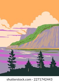 WPA-Plakatkunst von Cap Bon-Ami in Forillon Nationalpark an der äußersten Spitze der Gaspe Halbinsel in Quebec, Kanada, getan in der Verwaltung von Bauprojekten.