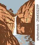 WPA poster art of Christopher Creek Gorge at the base of Mogollon Rim within Tonto National Forest in Gila County, Arizona, USA done in works project administration or federal art project style.