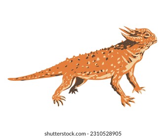 WPA poster art of a desert horned lizard viewed from side done in works project administration or federal art project style.