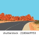 WPA poster art of Devils Garden Trail with rock fins and arches in Arches National Park located in Moab, Utah, United States USA done in works project administration style.