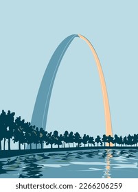 WPA poster art of the Gateway Arch National Park located in St. Louis, Missouri, near the starting point of the Lewis and Clark Expedition USA done in works project administration style.