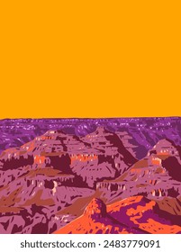 WPA poster art of Grand Canyon National Park viewed from the South Rim near Tusayan in Arizona, United States of America USA done in works project administration or federal art project style.