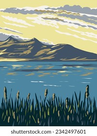 WPA Poster Art des Great Salt Lake, America's Dead Sea in Salt Lake City, Utah Vereinigte Staaten in der Projektverwaltung oder Art Deco Stil getan.