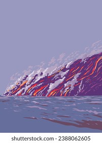 WPA poster art of Hawaii Volcanoes National Park on Hawaii Island the Big Island encompassing Kilauea and Mauna Loa active volcanoes done in works project administration or federal art project style.