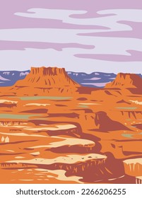 Afiche del WPA arte de la isla en el cielo en el Parque Nacional Canyonlands ubicado en Moab, Utah USA hecho al estilo de administración del proyecto.