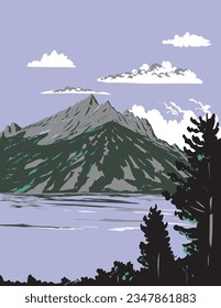 WPA Poster Art von Jenny Lake in Grand Teton National Park in Wyoming USA in der Arbeit Projektverwaltung oder Art Deco Stil.