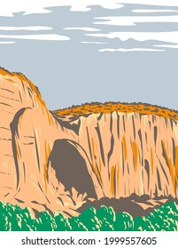 WPA poster art of La Ventana Natural Arch within El Malpais National Monument located in New Mexico, United States of America done in works project administration style or federal art project style.