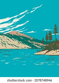 WPA poster art of Lake Tahoe-Nevada State Park with Marlette Lake and Hobart Reservoir located in Nevada, United States of America USA done in works project administration style. svg