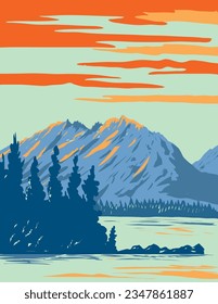 WPA Poster Art of Leigh Lake in Grand Teton National Park in Wyoming USA in der Arbeit Projekt-Administration oder Art Deco-Stil.