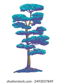 WPA poster art of a Pinus thunbergii, black pine, Japanese black pine or Japanese pine topiary done in works project administration or federal art project style.